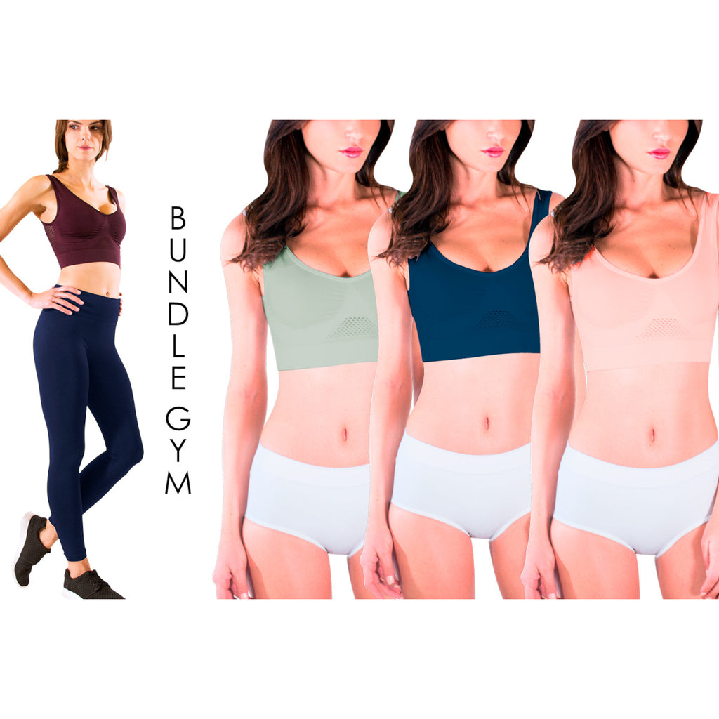 Bundle gym dama 1 leggins y 3 fresh bra |M6005+2024 (3PZS)